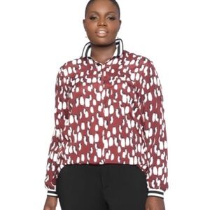 Eloquii Burgundy Penguin Printed Button Down Tunic